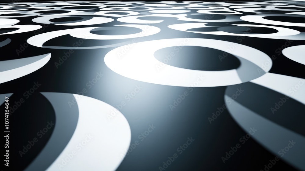 Poster abstract background featuring a floor design with contrasting white and dark circular patterns