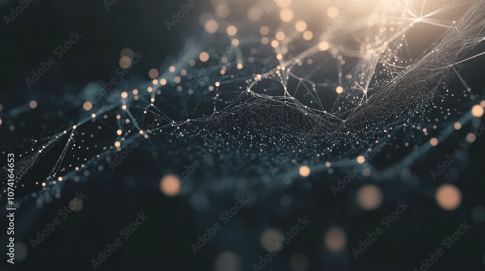 Aufkleber Abstract representation of connected dots and lines Concept illustrating AI technology depicting motion of digital data flow within a communication and technology network 3D rendering