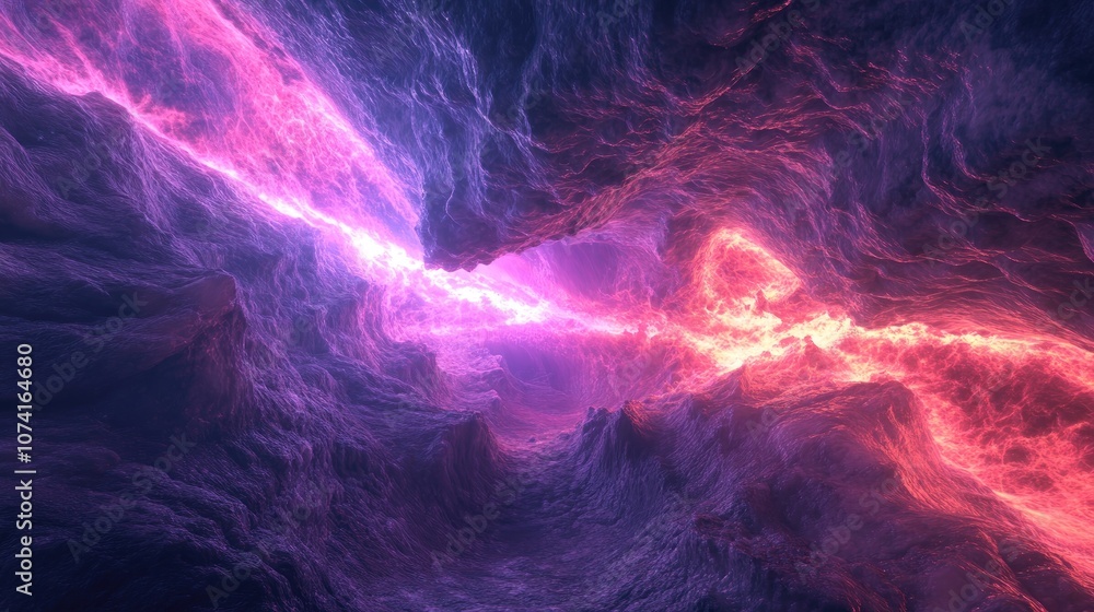 Poster 3d rendered abstract background featuring a neon light beam creating a tunnel like corridor with roc