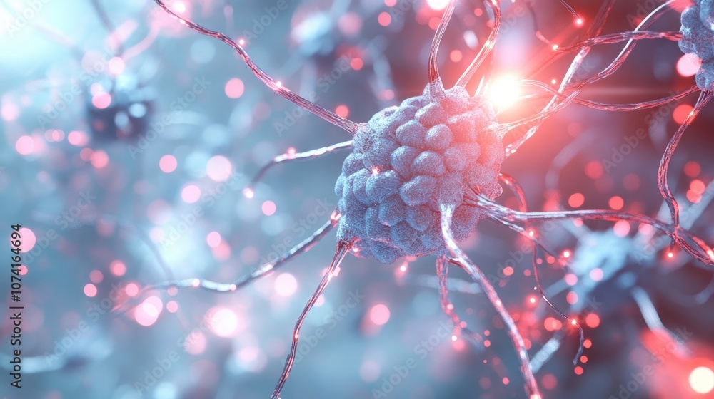 Poster neural network concept featuring interconnected cells and links advanced technology process with an 