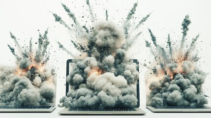 Laptops Explode With Cloud-Like Bursts in a Digital Artwork Display Generative AI