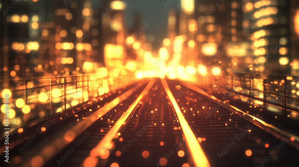 Poster abstract background featuring blurred bokeh lights from urban office spaces combined with motion ele