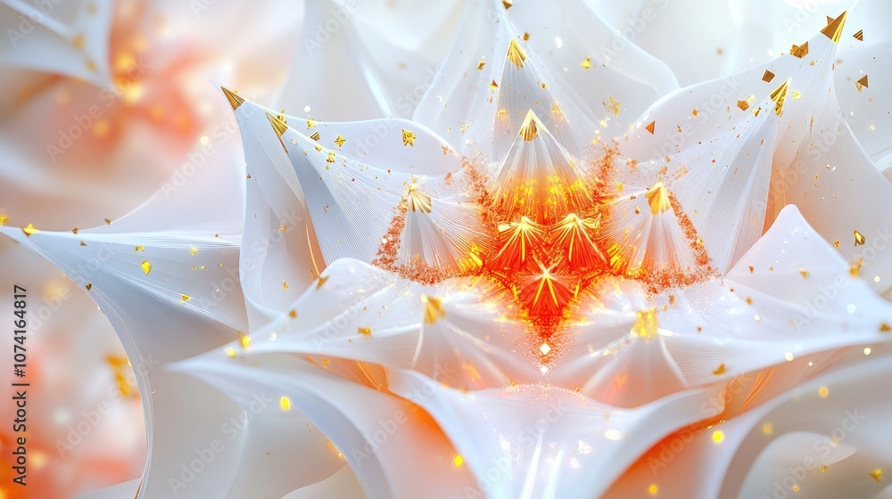 Poster 3d rendering of an abstract art piece featuring a surreal fractal star flower shape integrating conn