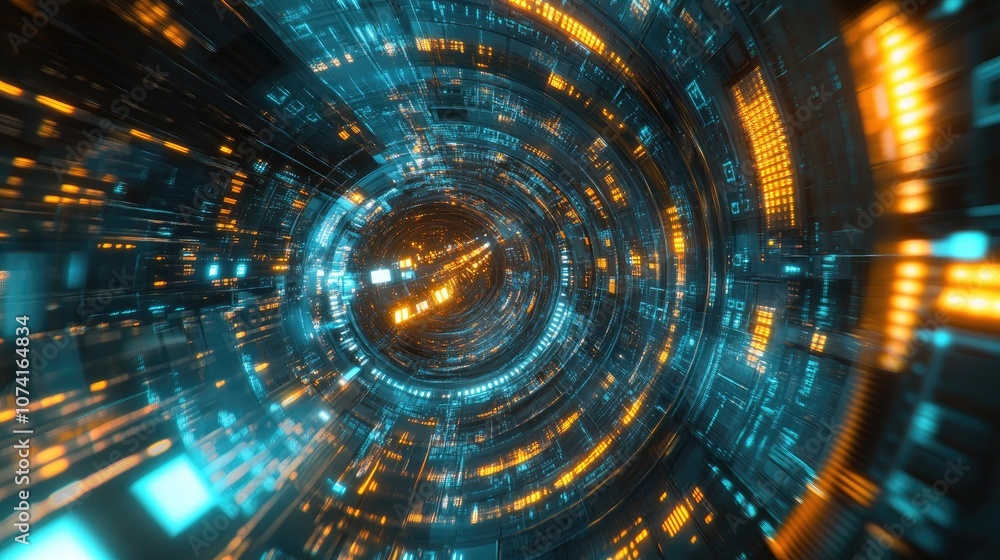 Poster futuristic abstract 3d background featuring motion graphics for data centers servers and high speed 