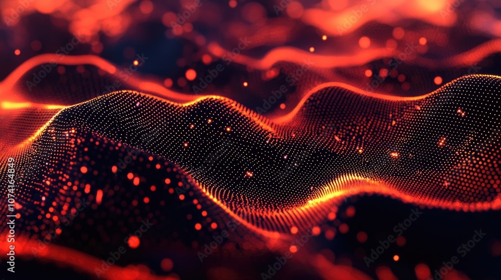 Poster abstract background of interconnected dots representing big data visualization and the flow of music