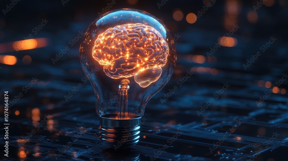Aufkleber lightbulb shaped human head with a brain interior symbolizing innovation in the digital era ai techn