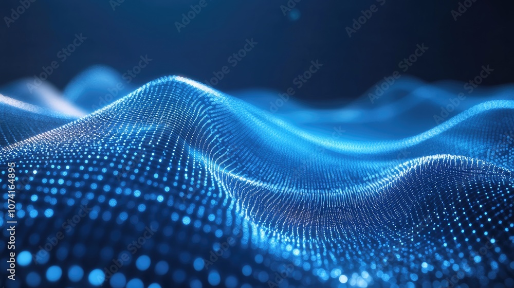 Poster abstract background featuring a grid of interwoven lines and dots showcasing a futuristic blue parti