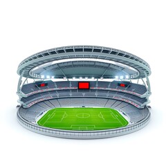 a detailed 3D model of a modern sports stadium