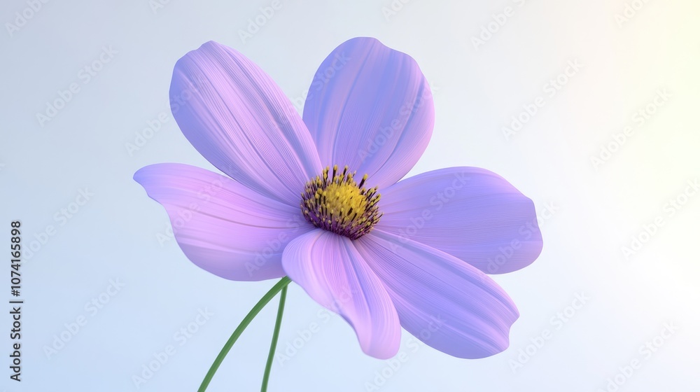 Poster cartoon rendering in 3d of a cosmos flower with a white background