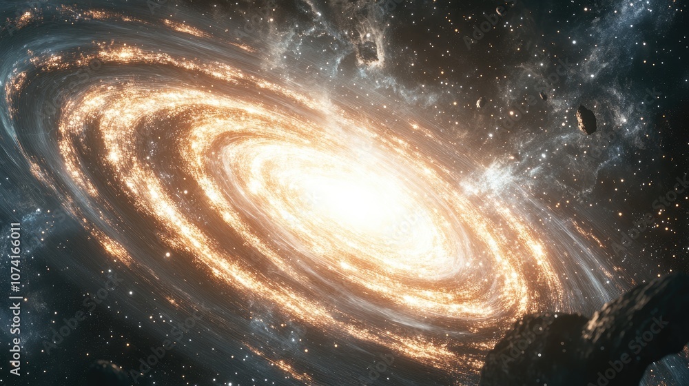 Poster galaxy and starfield in a 3d cartoon rendering