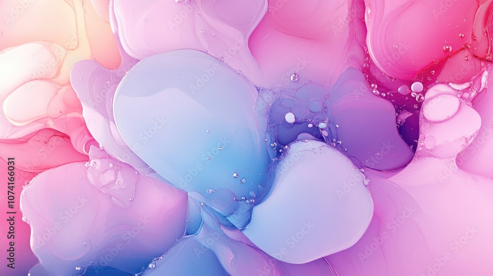 Poster Abstract painting blots background with marble texture in alcohol ink colors rendered in 3D cartoon style