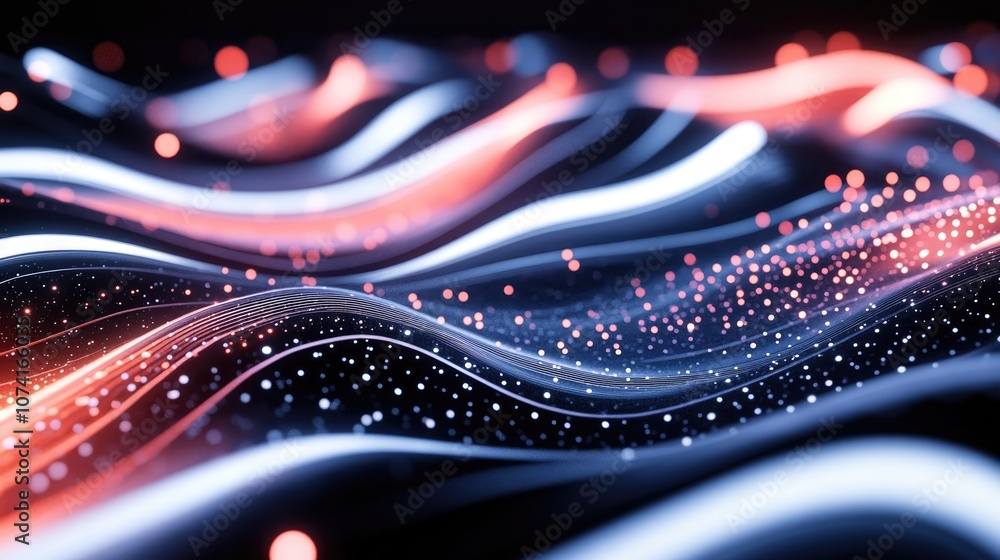 Poster Abstract illumination depicted in a 3D cartoon rendering featuring a twisting pattern of multicolored white red glowing lights