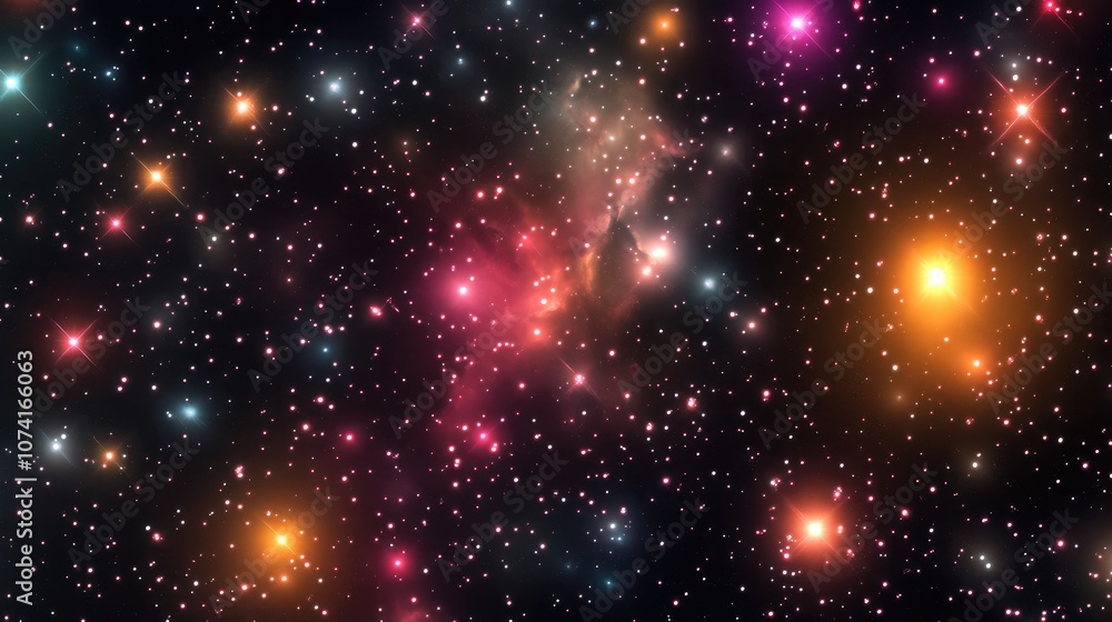 Poster 3d cartoon rendering depicting stars in a galaxy within open space