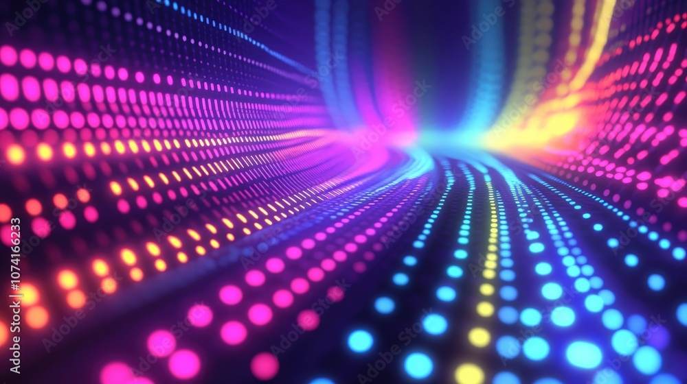 Poster Colored dots and dotted lines in different directions illustrated in 3D cartoon style featuring color abstraction