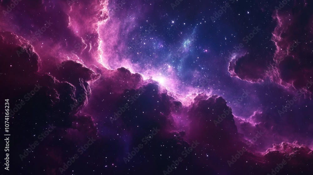 Aufkleber Futuristic abstract space background featuring a night sky with stars and nebula in a 3D cartoon rendering