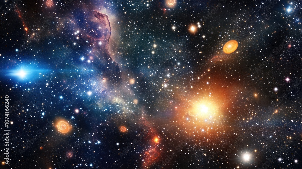 Poster deep space star field illustration featuring a universe filled with gas and stars in a 3d cartoon re
