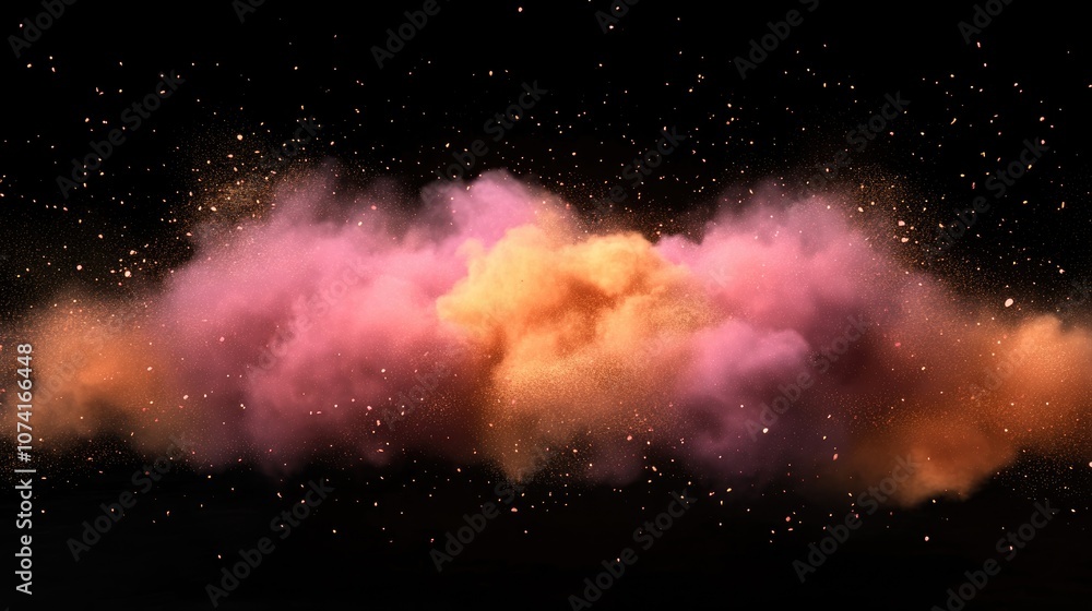 Poster animated 3d depiction of a powder explosion on a dark background featuring vibrant clouds of colorfu