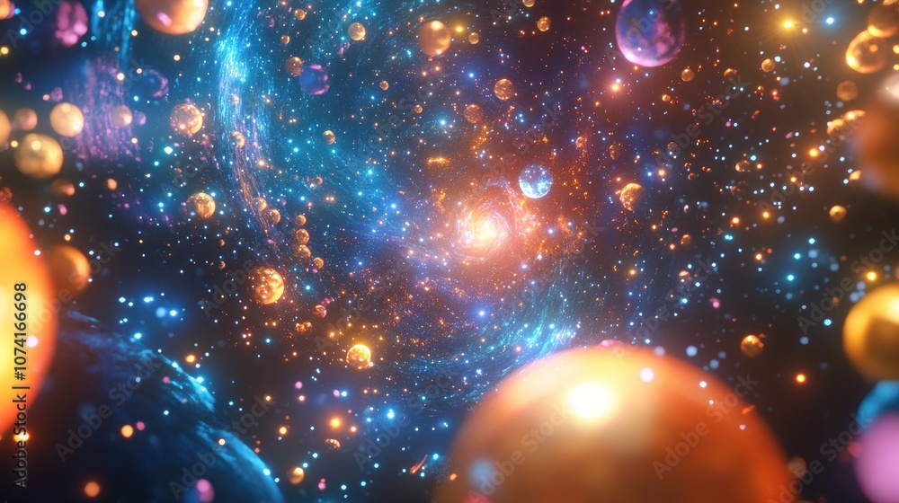 Aufkleber cartoon rendering in 3d of a universe abundant with stars nebulae and galaxies