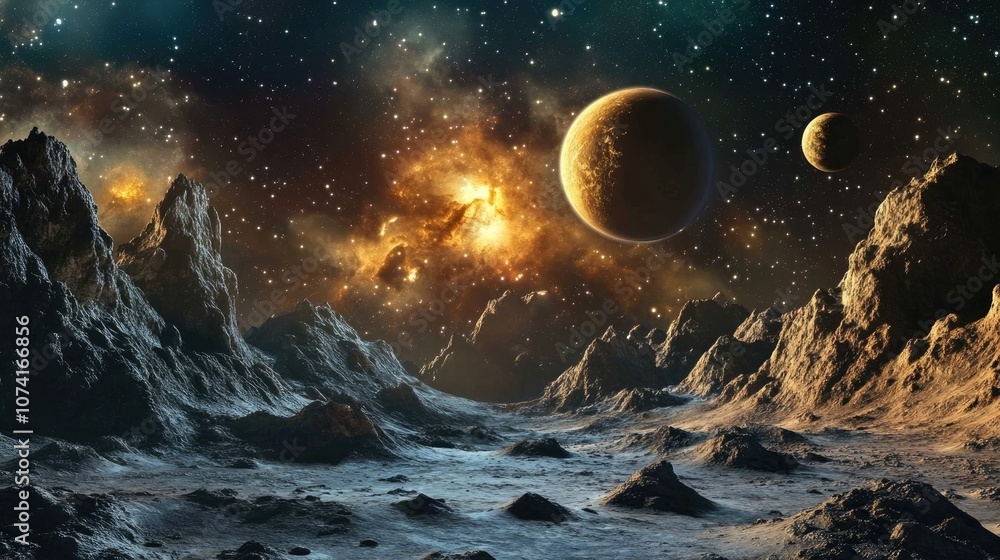 Poster Outer space in a 3D cartoon rendering