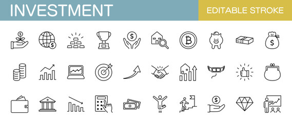投資に関するアイコンセット　編集可能　