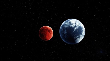 Fototapeta premium Beautiful Earth and the red Moon in 3D cartoon rendering