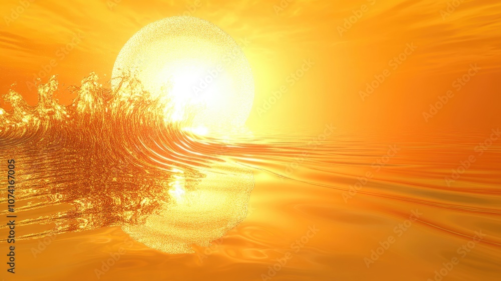 Poster fractal image depicting an abstract representation of the sun reflected in water illustrated in 3d c