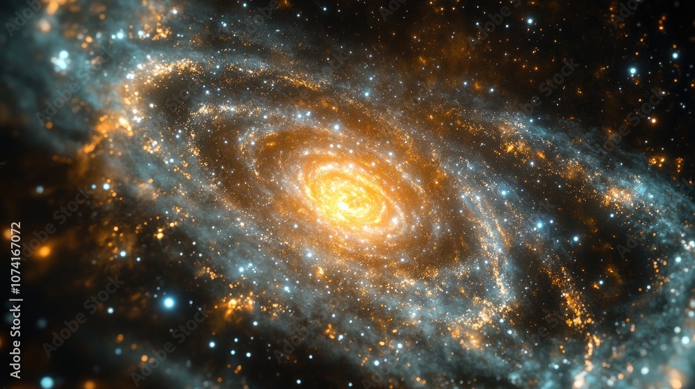 Poster Galaxy and Nebula in a 3D cartoon rendering with an abstract space background