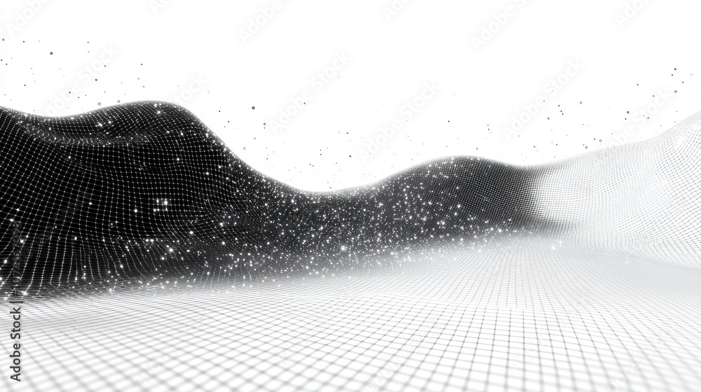Fototapete White abstract background with a high tech network featuring a cyberspace grid and a starry outer space texture in a 3D cartoon rendering