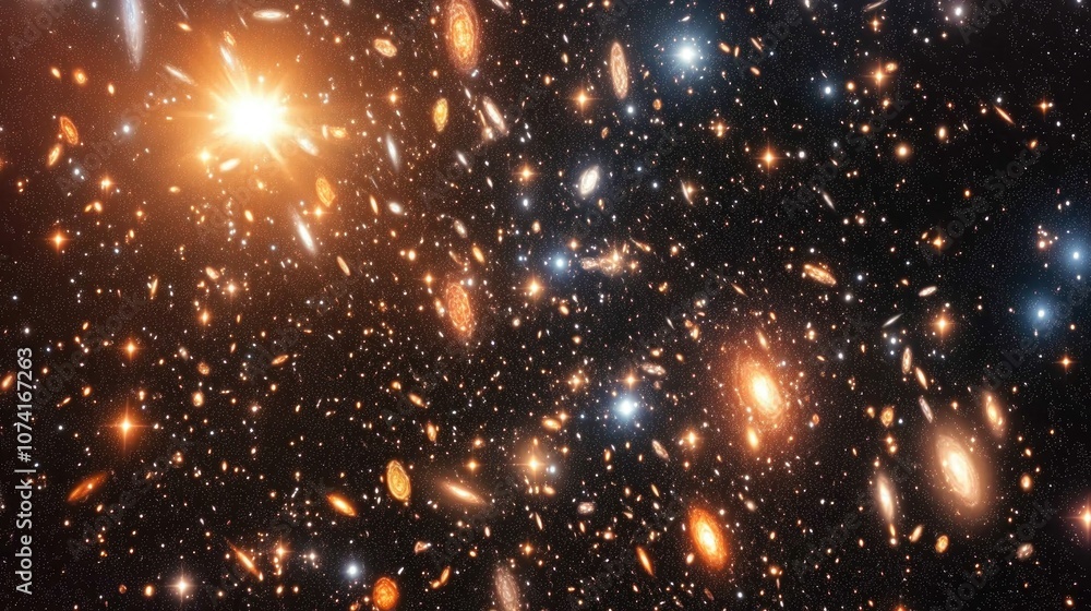 Poster deep space star field illustration featuring a universe filled with stars and gas in a 3d cartoon st