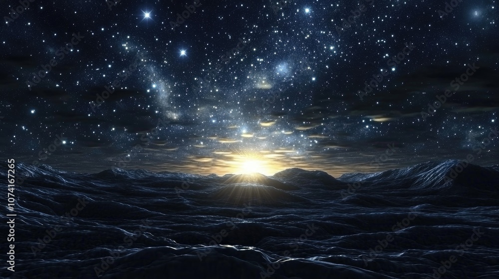 Poster dark sky with blinking stars in a 3d cartoon rendering