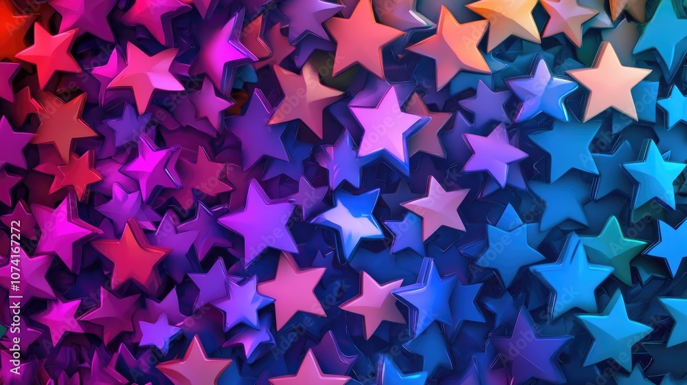Poster seamless pattern of shining star silhouettes in a 3d cartoon rendering suitable for wrapping digital