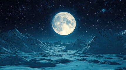 Full moon day in a 3D cartoon rendering illuminated by moonlight