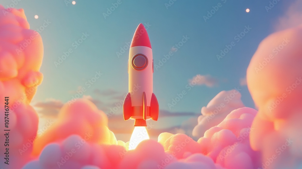 Poster 3d cartoon illustration of a rocket a vehicle engineered to navigate through the earth s atmosphere 