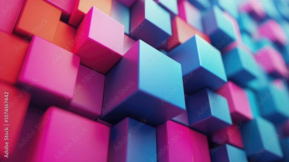 Fototapete Colorful 3D extruded squares create a background in this 3D cartoon rendering featuring an abstract design with geometric art elements and futuristic textures