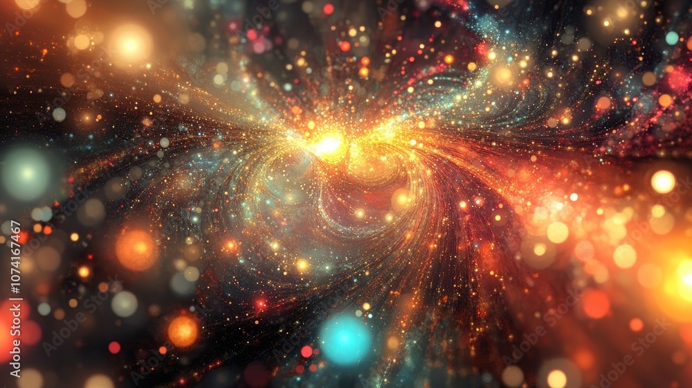 Aufkleber bright fractal paint bursts and lights in a 3d cartoon rendering representing creativity imagination