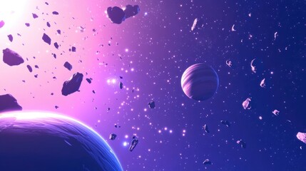 Naklejka premium 3D cartoon depiction of stars in a galaxy and planet within open space