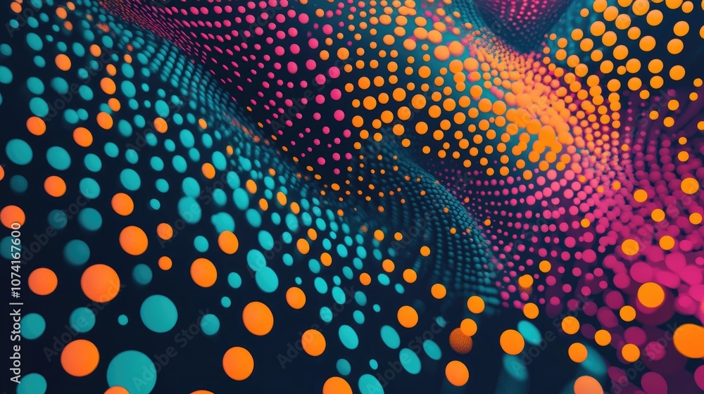 Poster Colored dots and dotted lines in different directions illustrated in 3D cartoon style featuring color abstraction