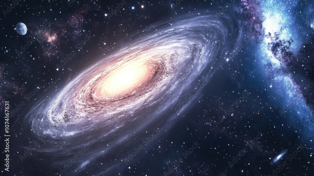Poster 3d cartoon rendering featuring stars and a galaxy in open space