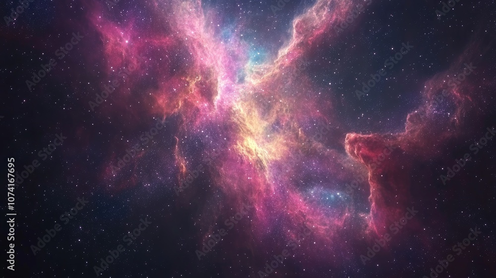 Poster Nebula gas cloud in deep outer space rendered in 3D cartoon style