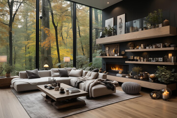Modern living room with fireplace