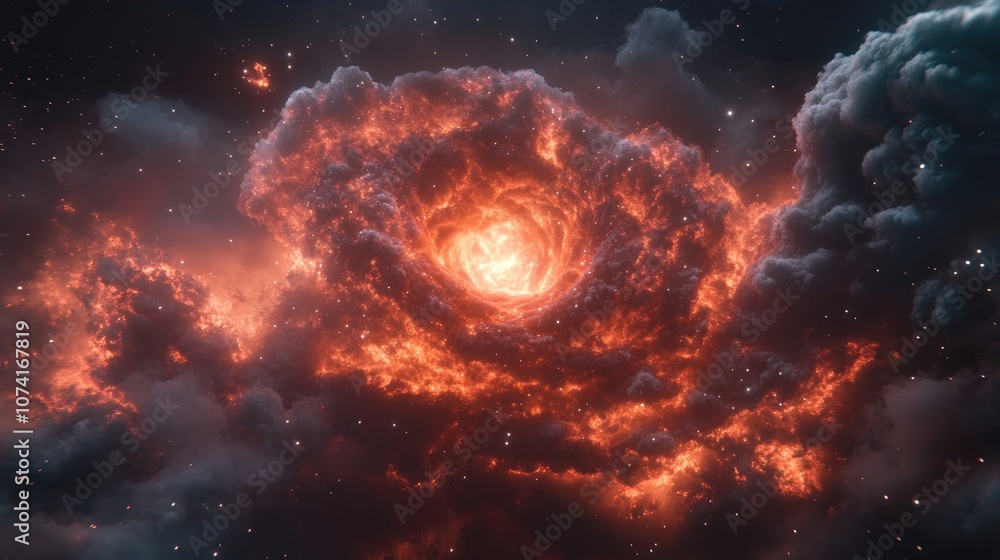 Aufkleber cartoon style 3d rendering of the rosette nebula in darkness