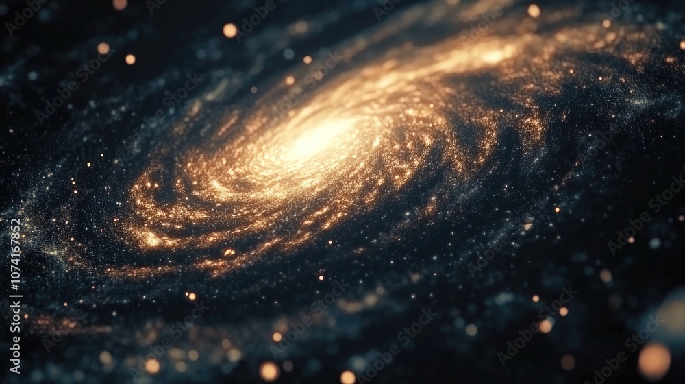 Poster spiral galaxy and starfield in deep space depicted in 3d cartoon style