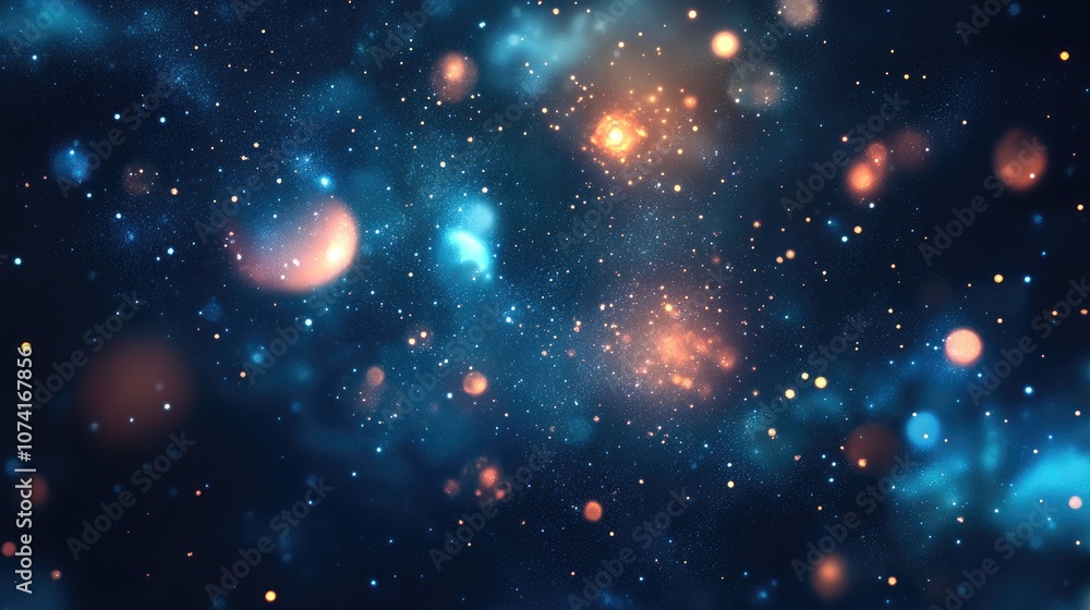 Poster 3d cartoon rendering showcasing a 2d illustration of deep vast space filled with bright stars planet