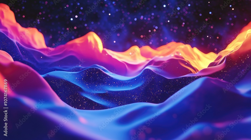 Poster futuristic abstract space background featuring a night sky with stars and nebula in a 3d cartoon ren