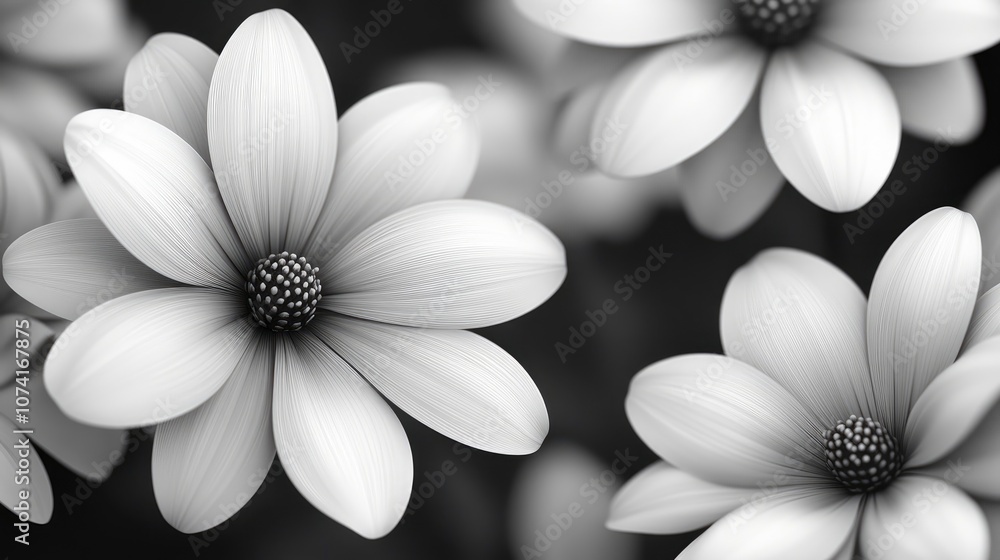 Poster close up monochromatic floral design featuring a cosmos background in 3d cartoon rendering