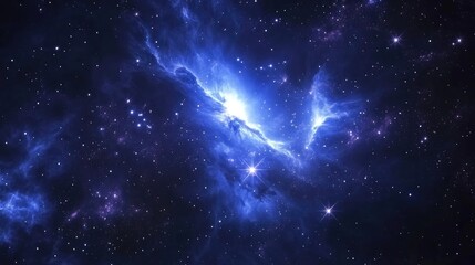 Bright stars in a deep space represented in 3D cartoon rendering Blue cold nebula against a dark night sky Dark interstellar space illustrated in 2D