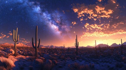3D cartoon rendering capturing the beauty of the Milky Way under a clear night sky spent hours photographing its splendor in a desert landscape