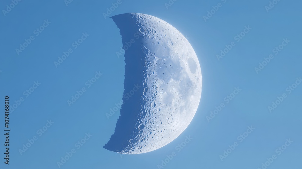 Poster close up view of a half moon during twilight on a clear summer night rendered in 3d cartoon style