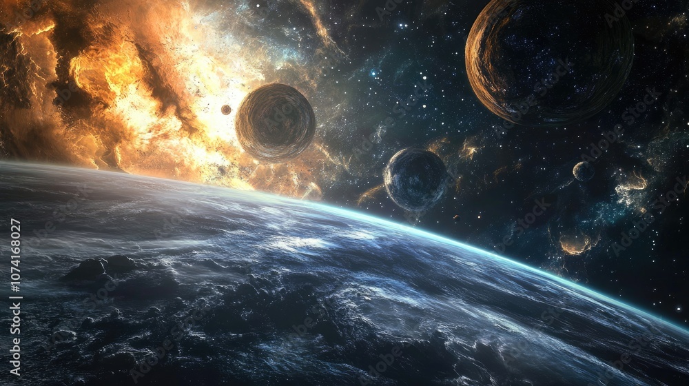 Poster 3d cartoon depiction of a 2d illustration featuring a space scene creative backdrop with deep vastne