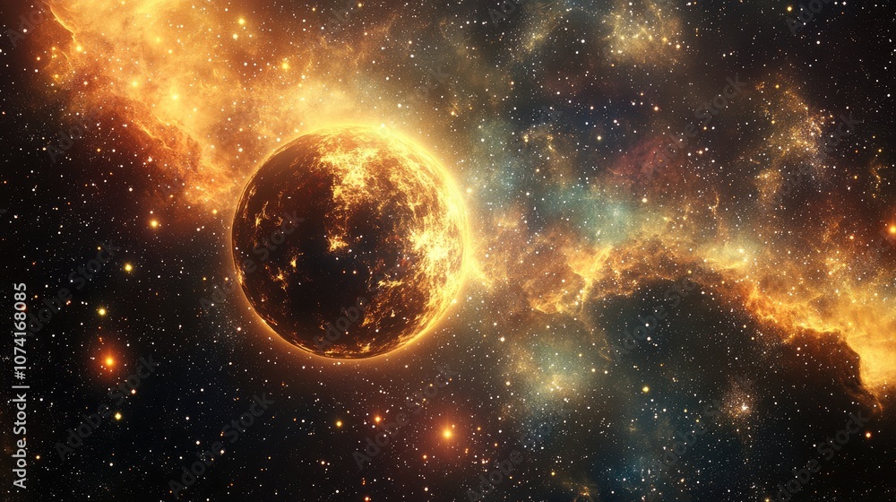 Poster 3d cartoon depiction of a nebula and a cluster of stars in deep space showcasing science fiction art